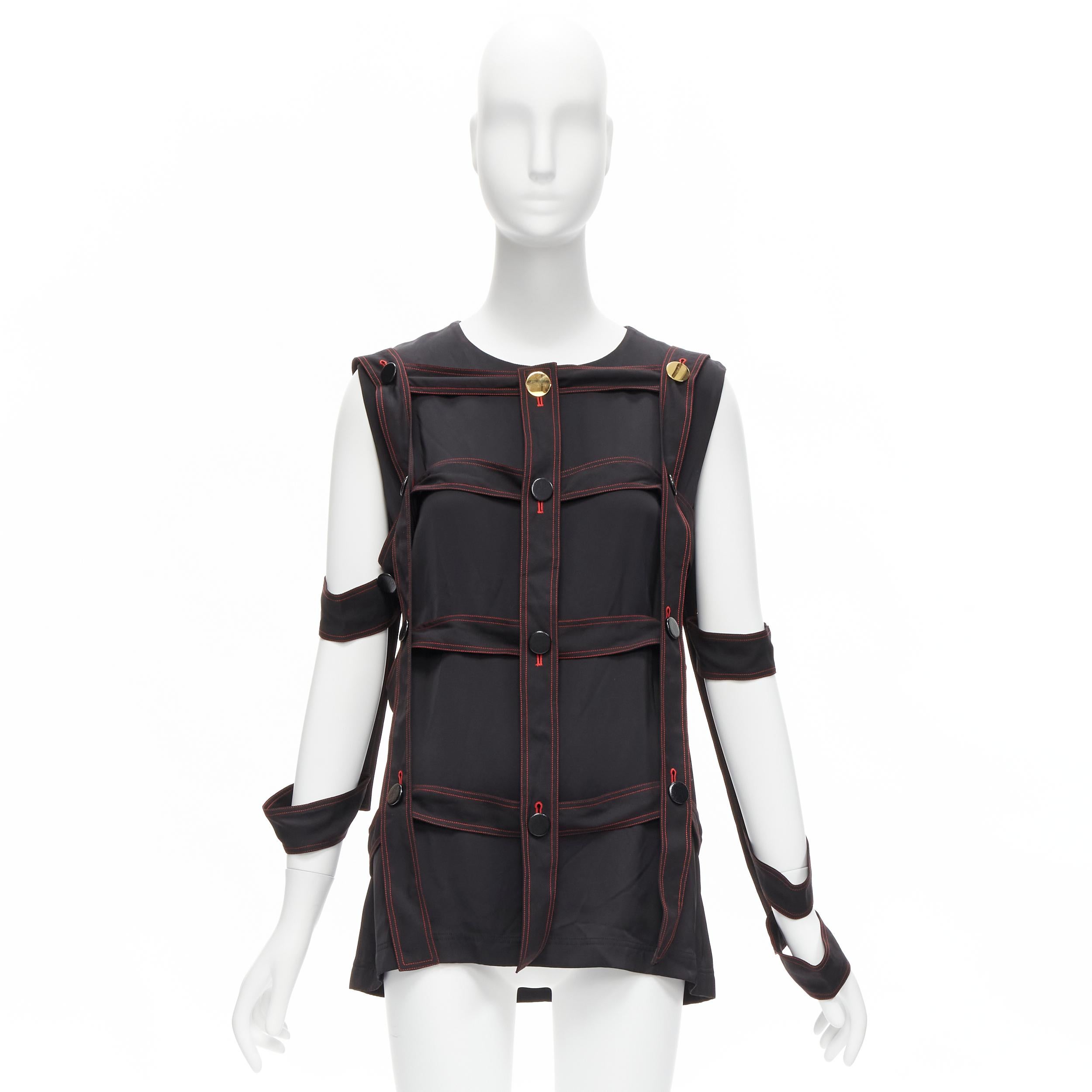 VECCHIO CELINE Phoebe Philo 2015 Top a griglia nera con bottoni dorati FR38 M. in vendita 6