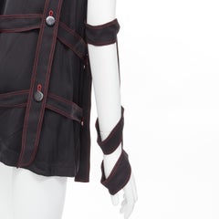 OLD CELINE Phoebe Philo 2015 Runway black grid harness gold button top FR38 M