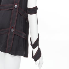 OLD CELINE Phoebe Philo 2015 Laufsteg Schwarzes Rastergeschirr-Top mit goldenem Knopfleiste FR38 M