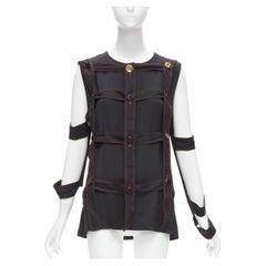 OLD CELINE Phoebe Philo 2015 Laufsteg Schwarzes Rastergeschirr-Top mit goldenem Knopfleiste FR38 M