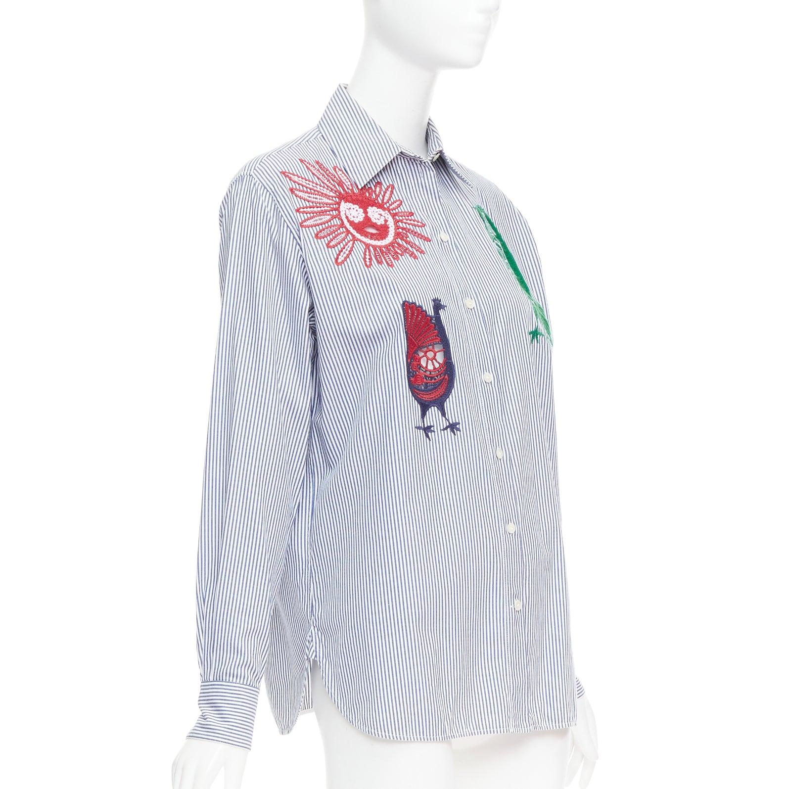 Gray OLD CELINE Phoebe Philo 2015 Runway crochet detail blue striped shirt FR36 S For Sale