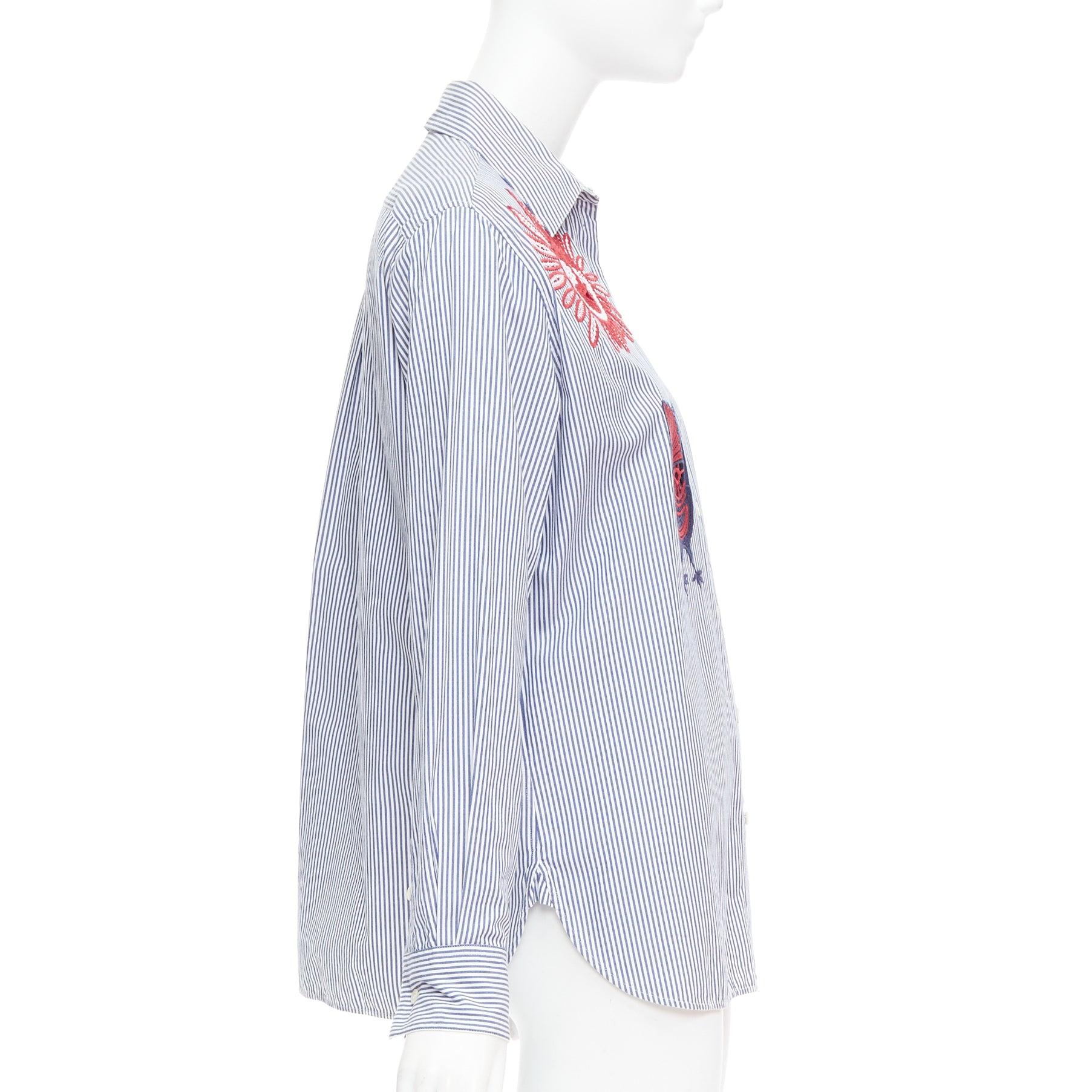 OLD CELINE Phoebe Philo 2015 Runway crochet detail blue striped shirt FR36 S In Good Condition For Sale In Hong Kong, NT