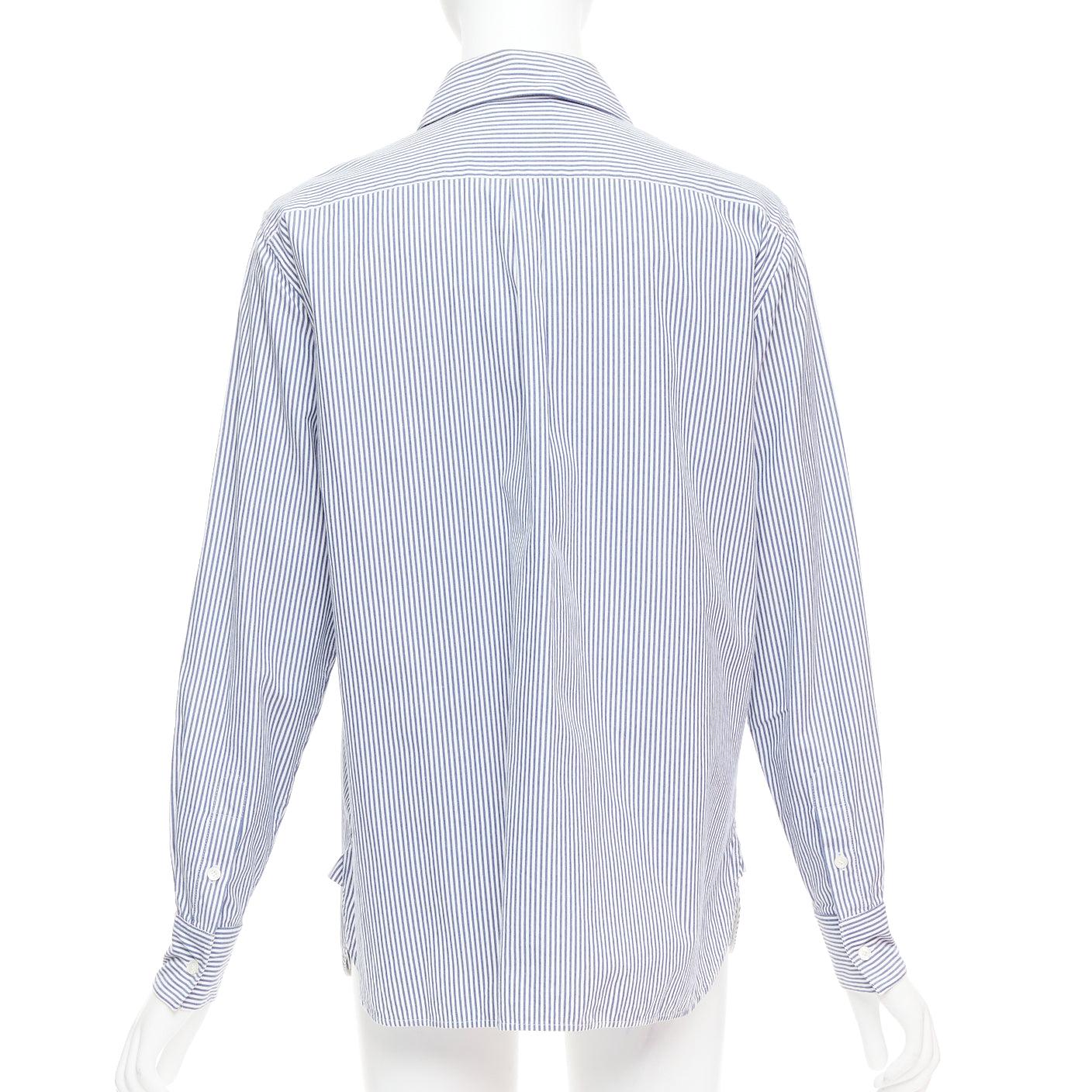 Women's OLD CELINE Phoebe Philo 2015 Runway crochet detail blue striped shirt FR36 S For Sale