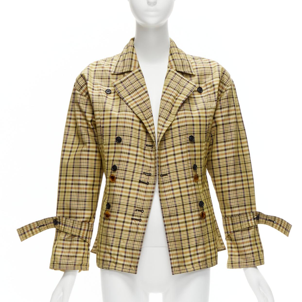 Beige OLD CELINE Phoebe Philo 2016 Runway beige checked cinched waist jacket FR34 XS For Sale