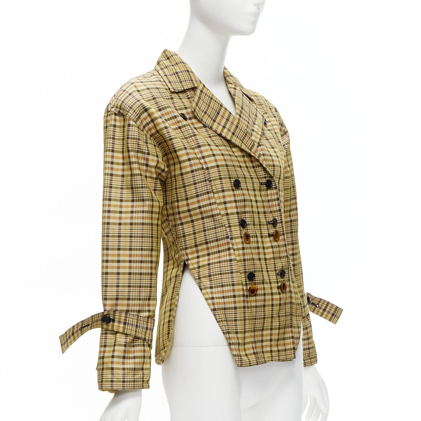 OLD CELINE Phoebe Philo 2016 Runway beige checked cinched waist jacket FR34 XS In Excellent Condition For Sale In Hong Kong, NT