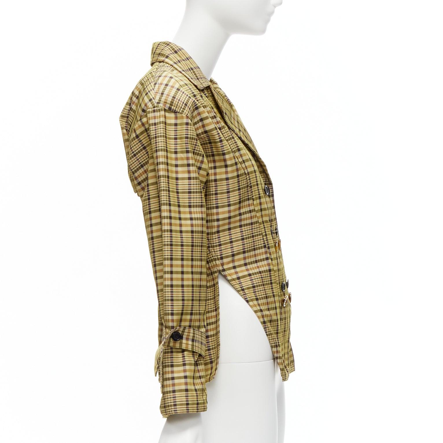 Women's OLD CELINE Phoebe Philo 2016 Runway beige checked cinched waist jacket FR34 XS For Sale