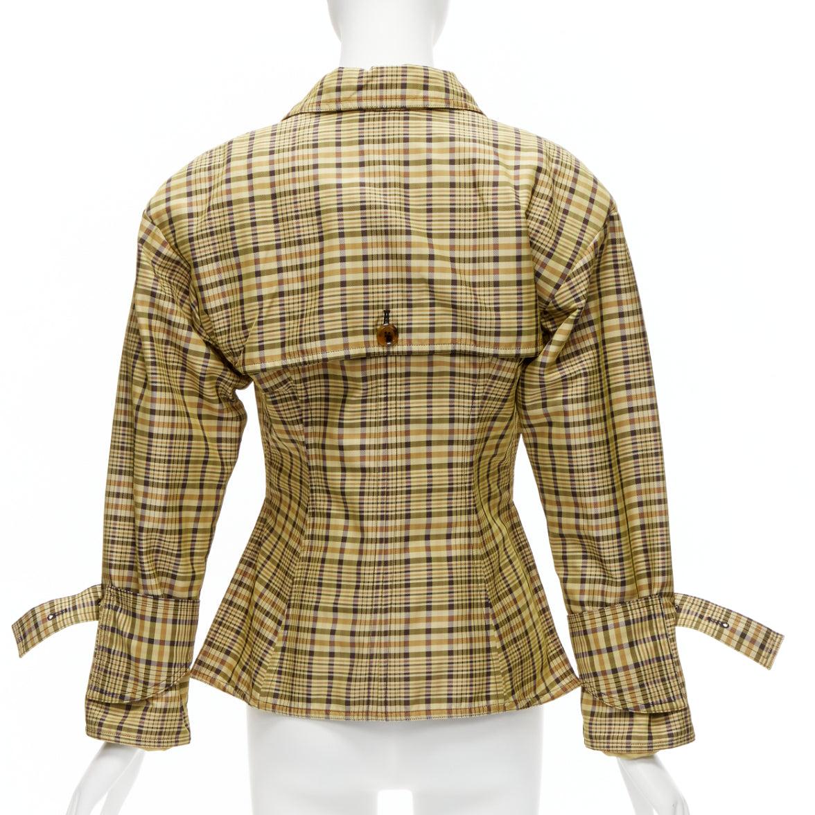 OLD CELINE Phoebe Philo 2016 Runway beige checked cinched waist jacket FR34 XS For Sale 1
