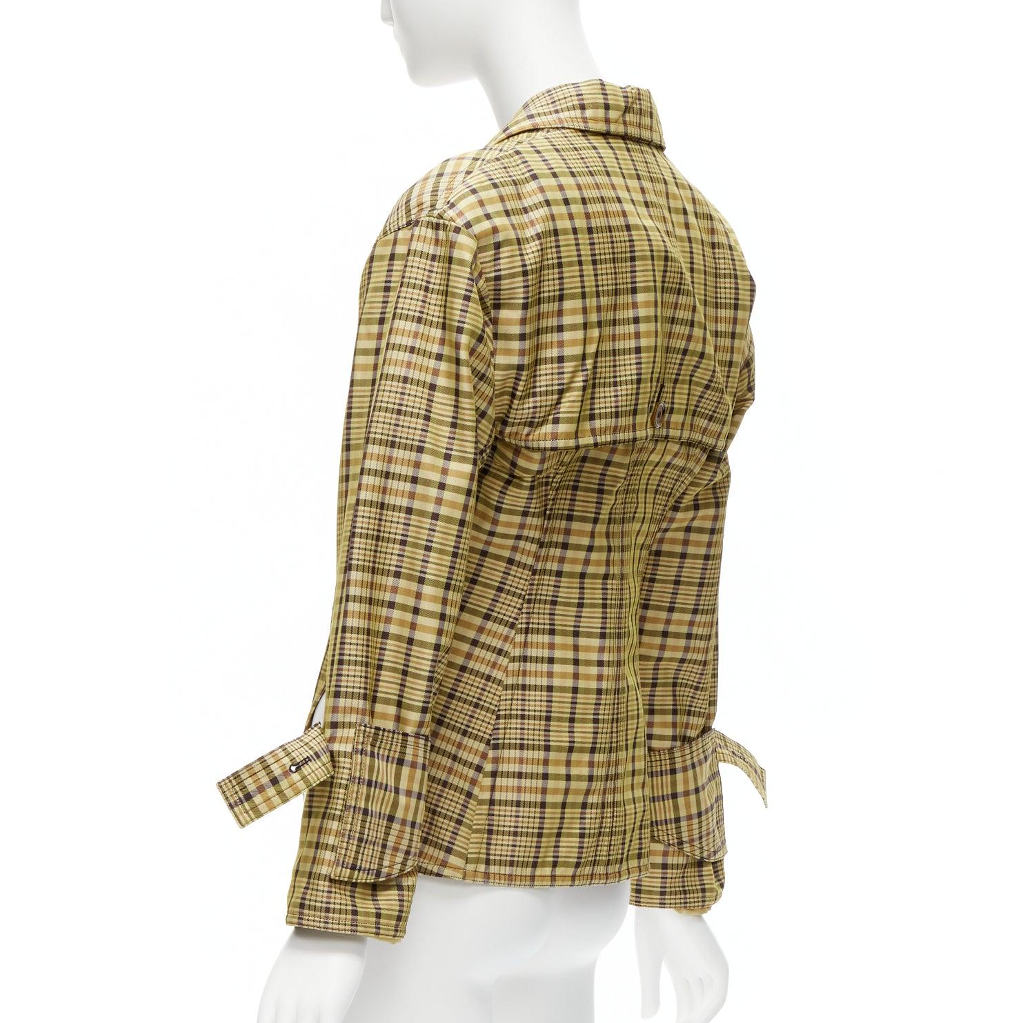 OLD CELINE Phoebe Philo 2016 Runway beige checked cinched waist jacket FR34 XS For Sale 2
