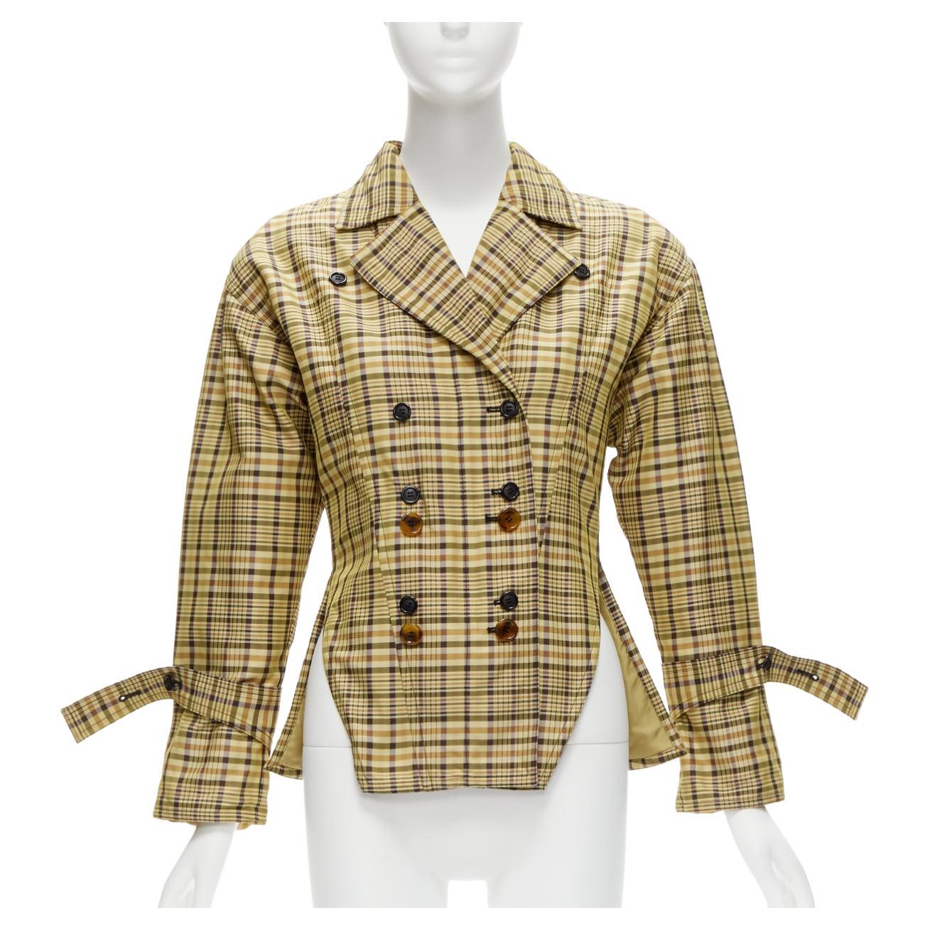 OLD CELINE Phoebe Philo 2016 Runway beige checked cinched waist jacket FR34 XS For Sale