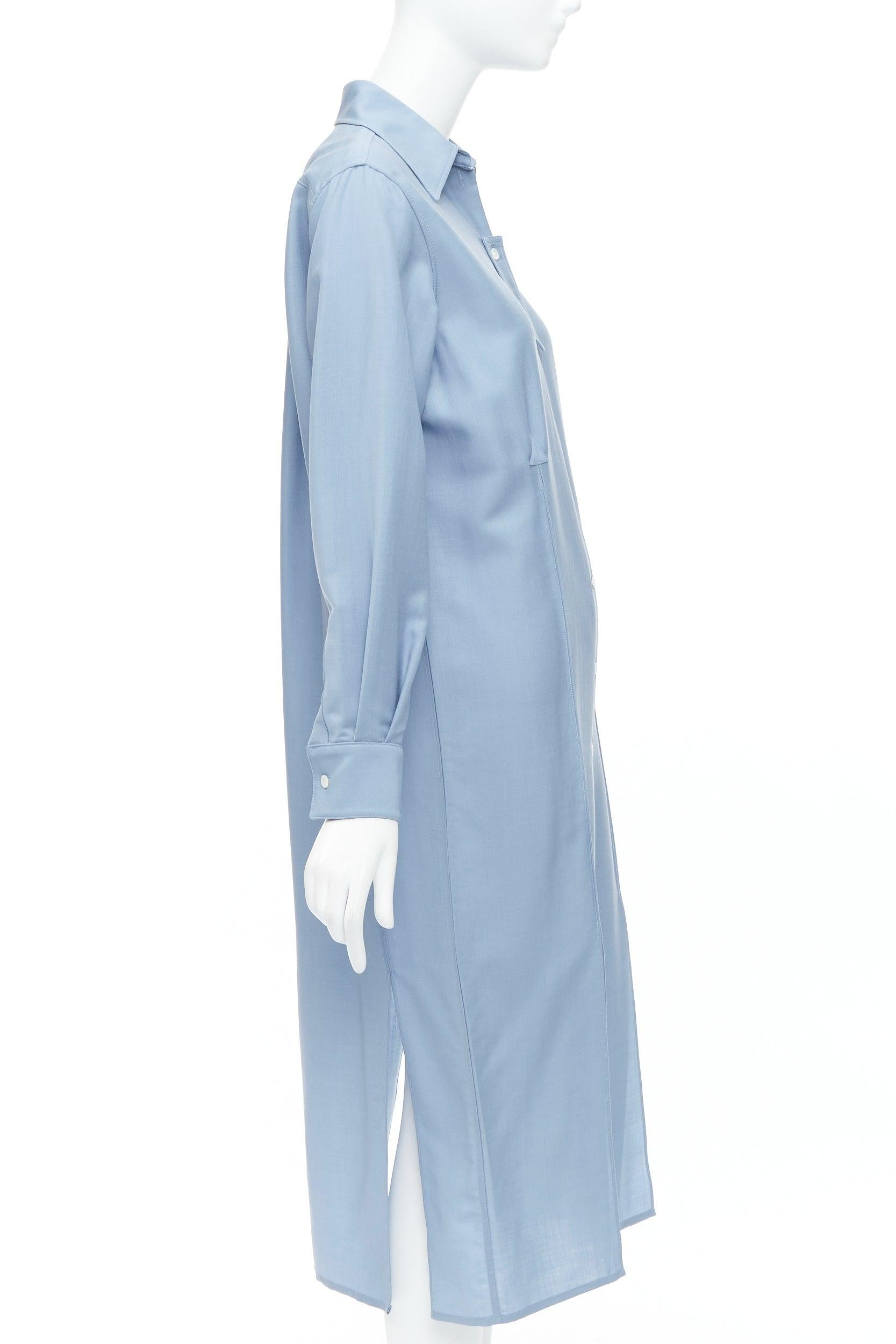 Women's OLD CELINE Phoebe Philo 2017 blue mohair wool button down dress FR36 S