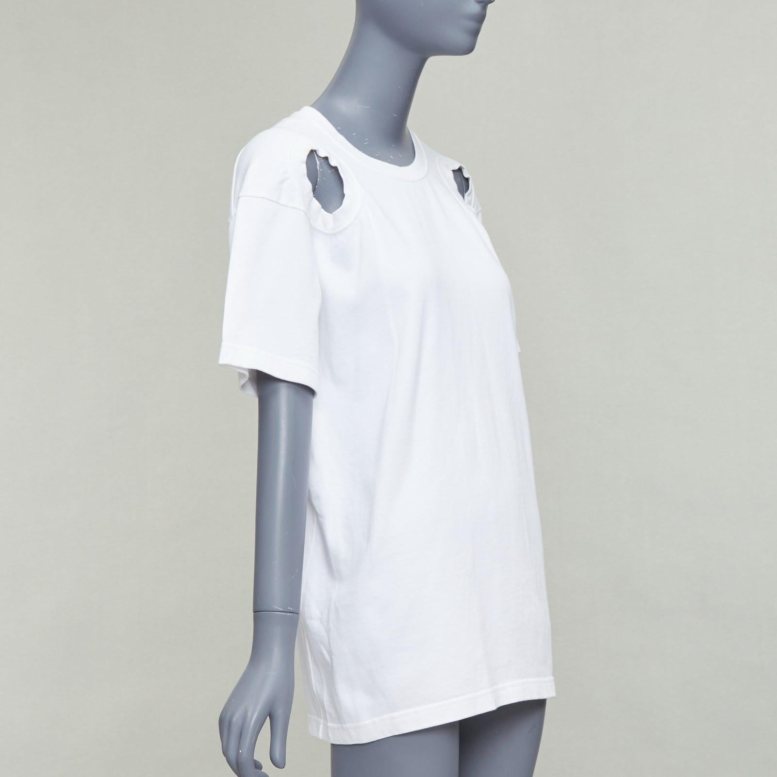 Gris VIEILLE CELINE Phoebe Philo  2017 white cut out shoulder long tshirt top FR34 XS en vente