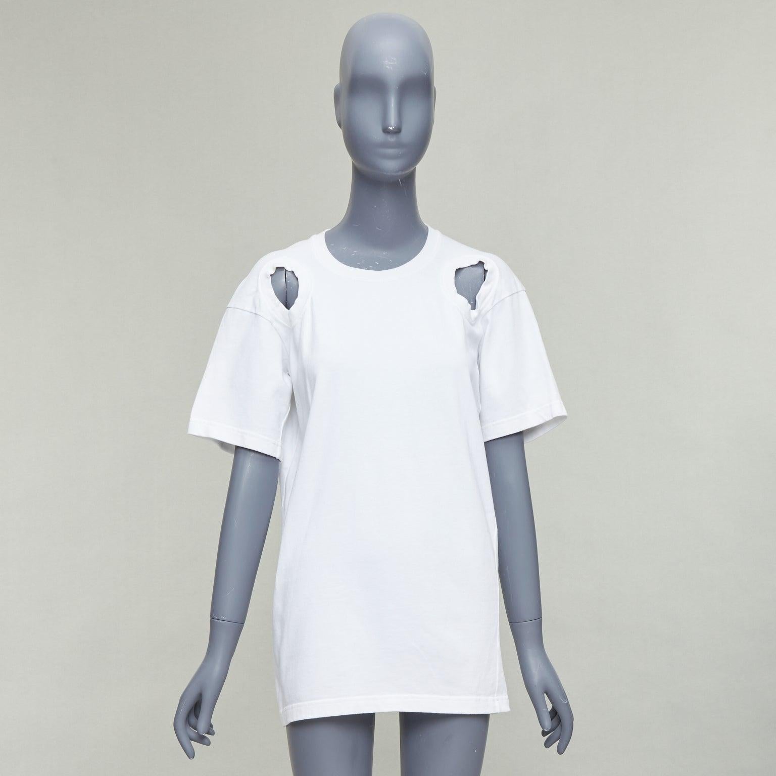 VIEILLE CELINE Phoebe Philo  2017 white cut out shoulder long tshirt top FR34 XS en vente 4