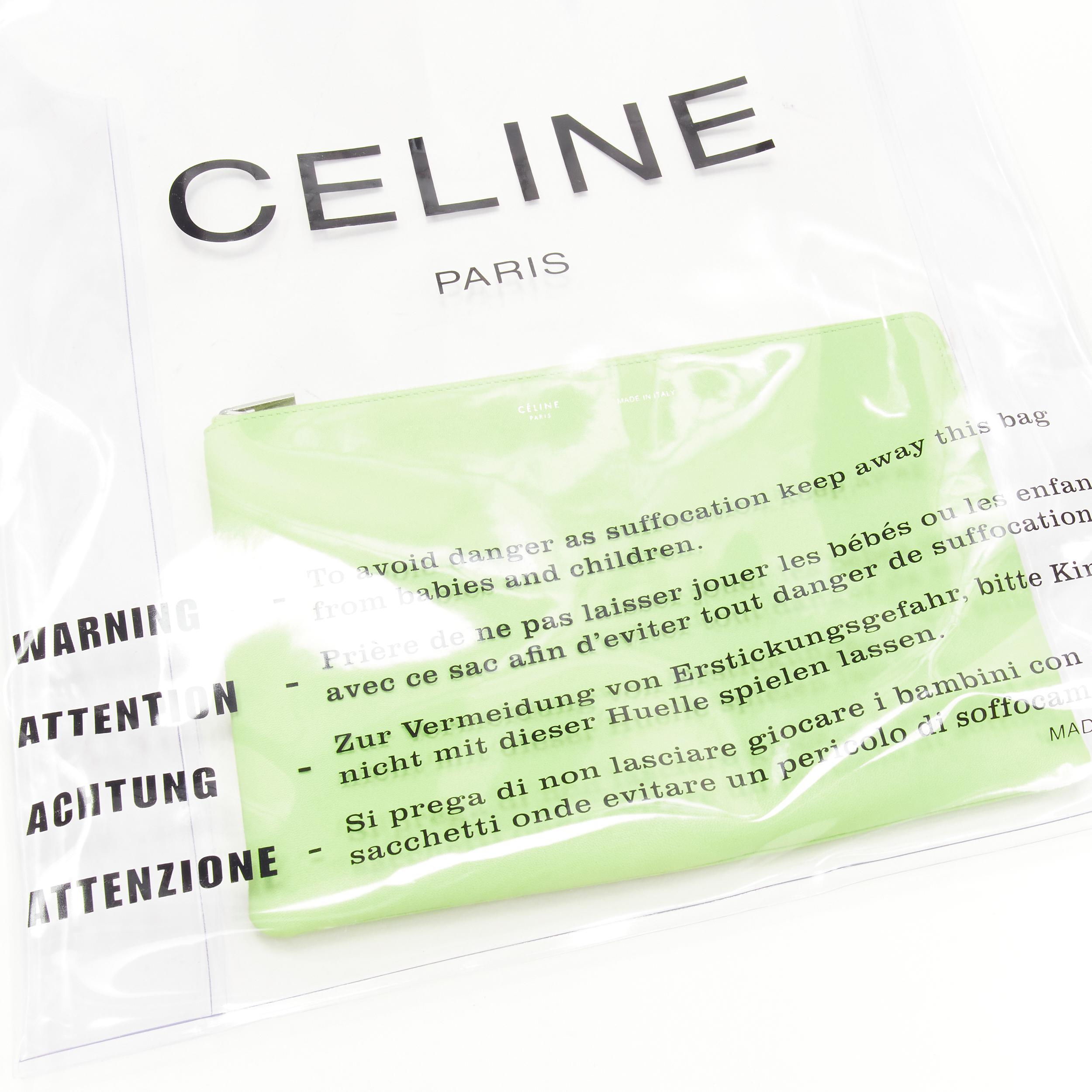 OLD CELINE Phoebe Philo 2018 Lime green zip pouch clear PVC shopper tote bag In Excellent Condition In Hong Kong, NT
