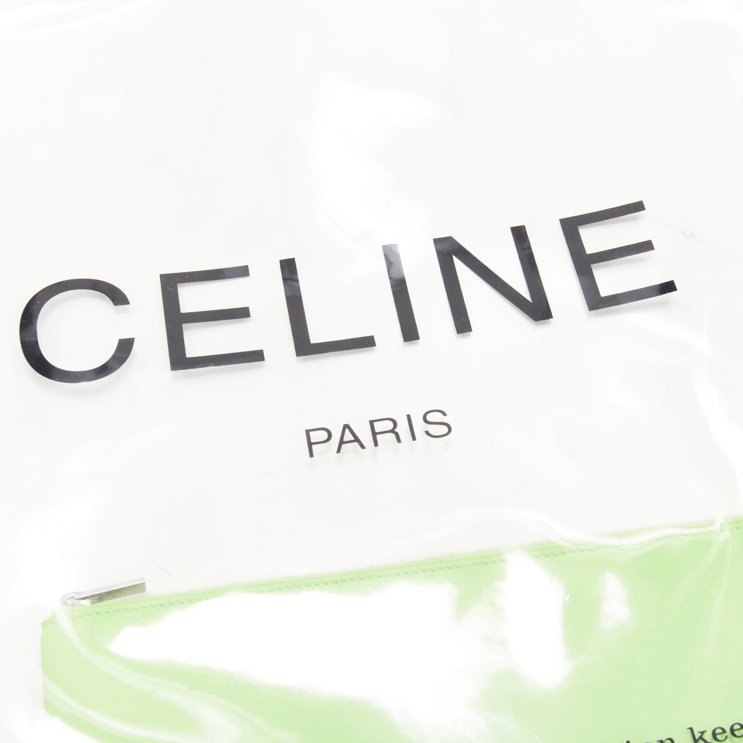Women's OLD CELINE Phoebe Philo 2018 Lime green zip pouch clear PVC shopper tote bag
