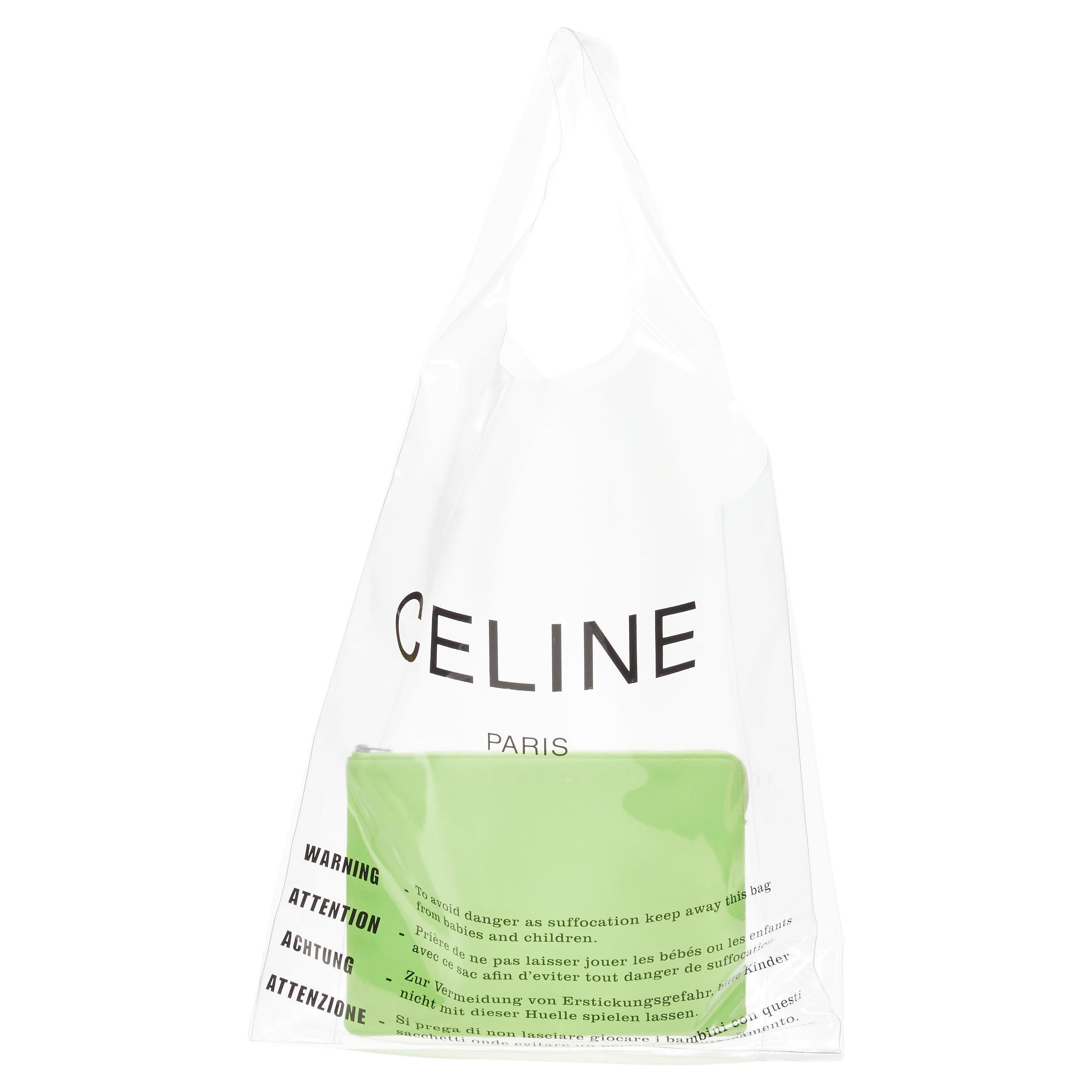OLD CELINE Phoebe Philo 2018 Lime green zip pouch clear PVC shopper tote bag