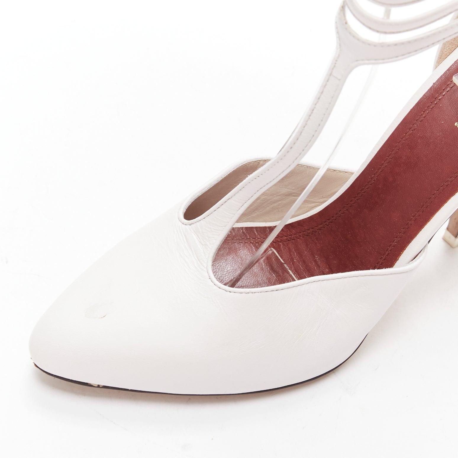 OLD CELINE Phoebe Philo 2018 Night Out white T-strap pumps EU38.5 4