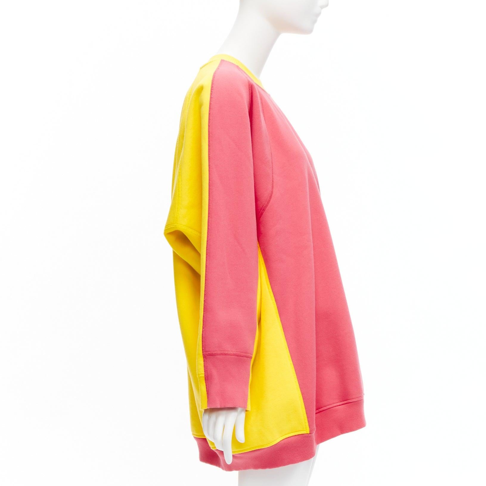 Women's OLD CELINE Phoebe Philo 2018 yellow contrast back raglan oversized sweatshirt XS For Sale