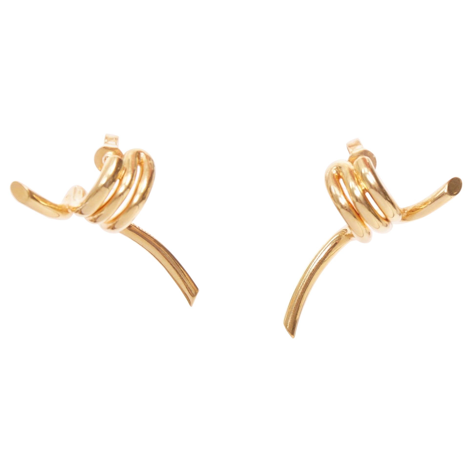 OLD CELINE Phoebe Philo Barbele Cuff gold brass twist barb wire pin earring Pair en venta