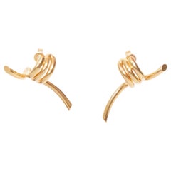 OLD CELINE Phoebe Philo Barbele Cuff gold brass twist barb wire pin earring Pair