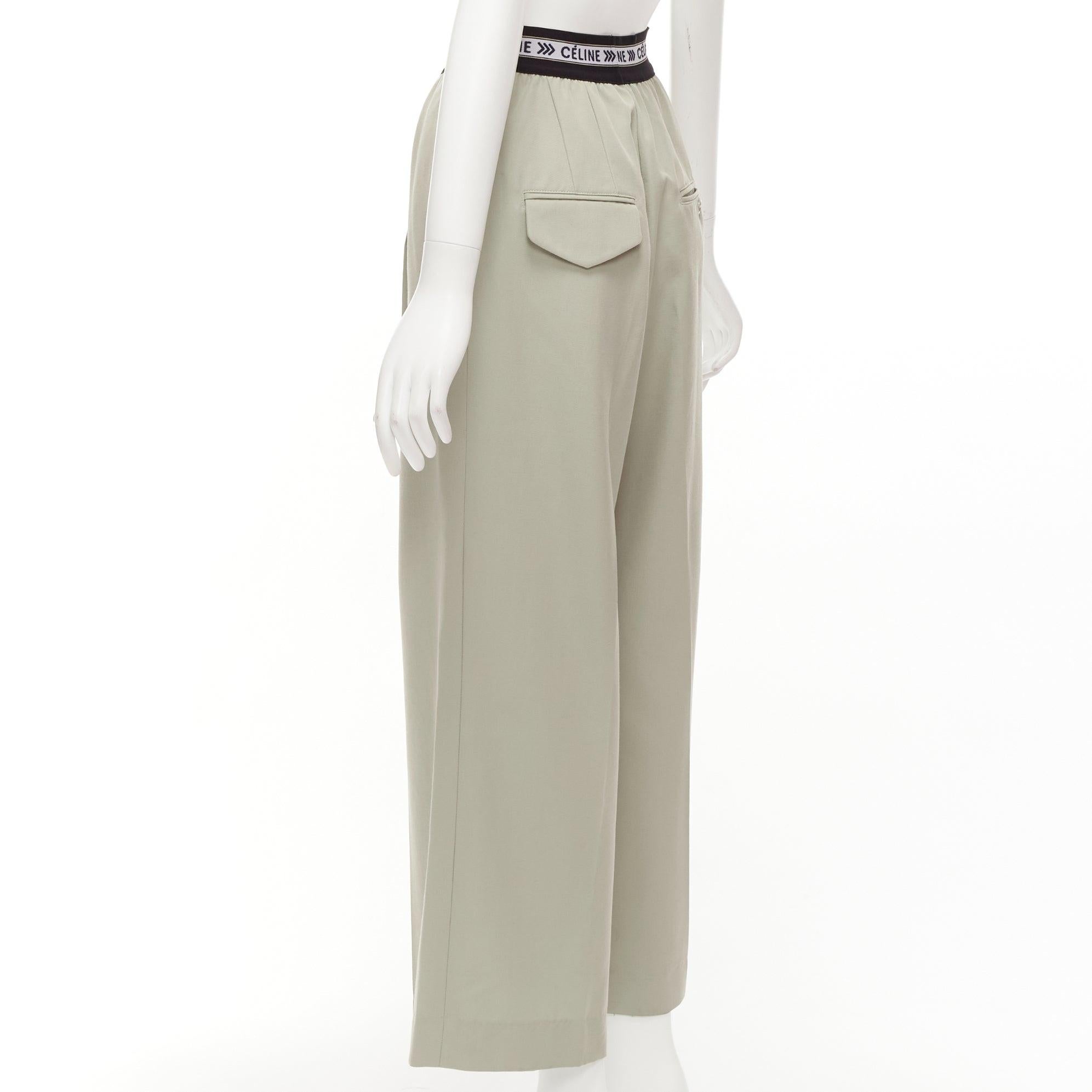 OLD CELINE Phoebe Philo beige 100% virgin wool black logo wide leg pants FR34 XS 1