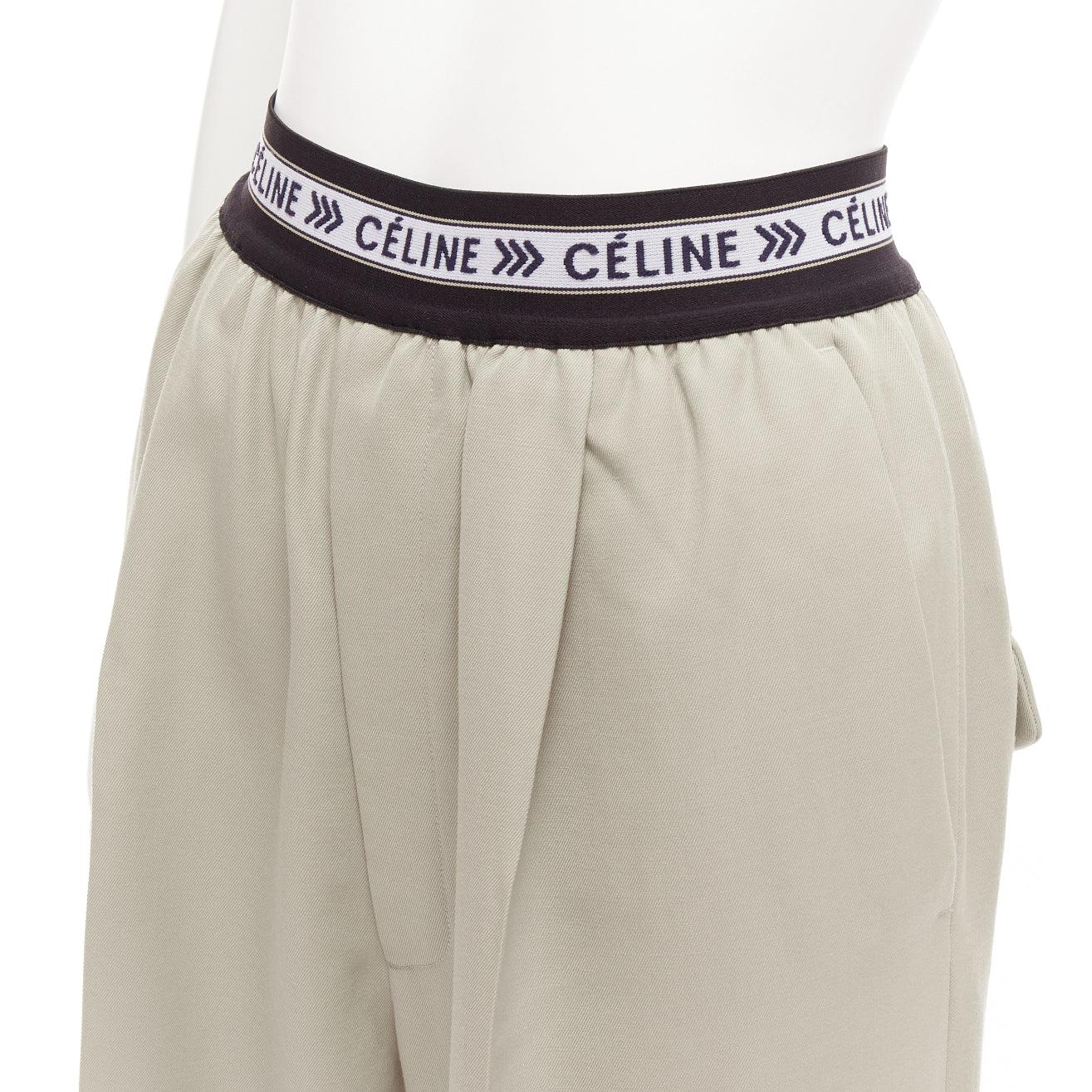 OLD CELINE Phoebe Philo beige 100% virgin wool black logo wide leg pants FR34 XS 2