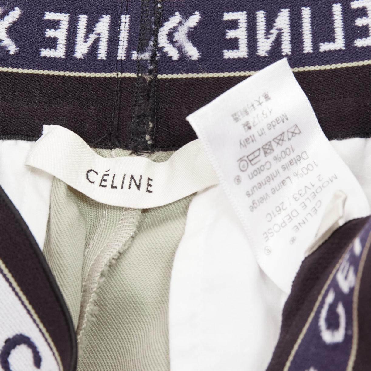 OLD CELINE Phoebe Philo beige 100% virgin wool black logo wide leg pants FR34 XS 3