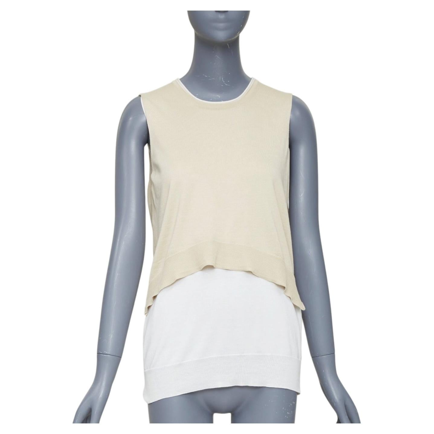 OLD CELINE Phoebe Philo beige silk cotton crew neck dual layer sweater vest M