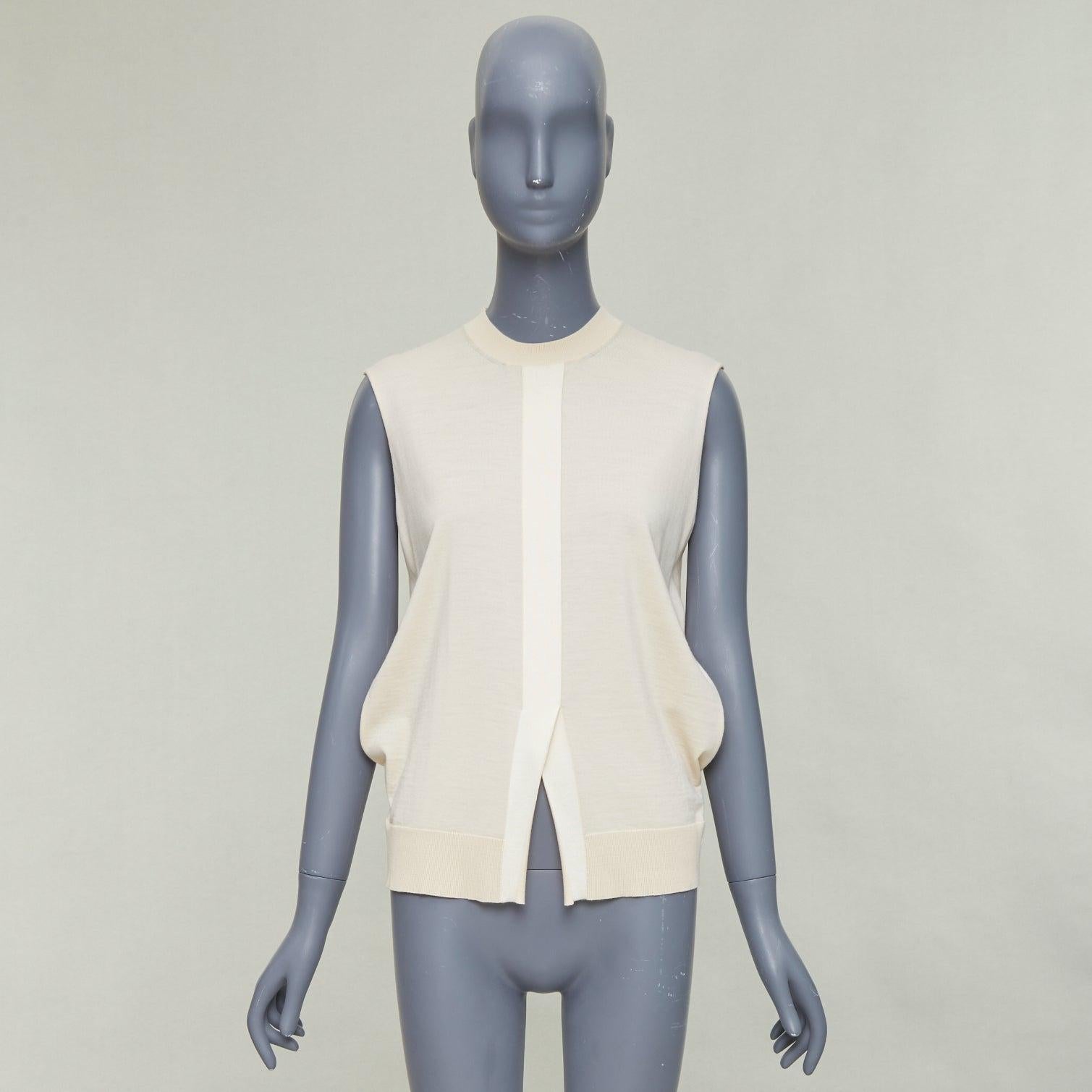 OLD CELINE Phoebe Philo Beige Wolle Kaschmir Mischung Split Saum Pullover Weste S im Angebot 5