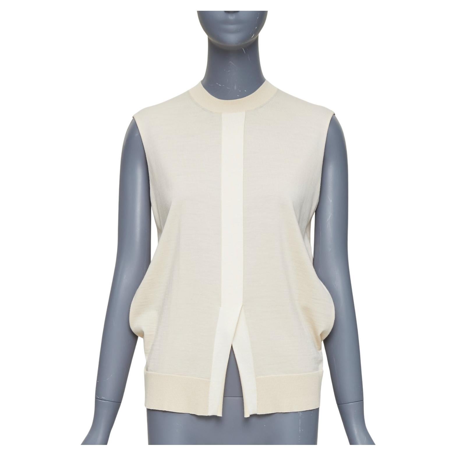 OLD CELINE Phoebe Philo Beige Wolle Kaschmir Mischung Split Saum Pullover Weste S im Angebot