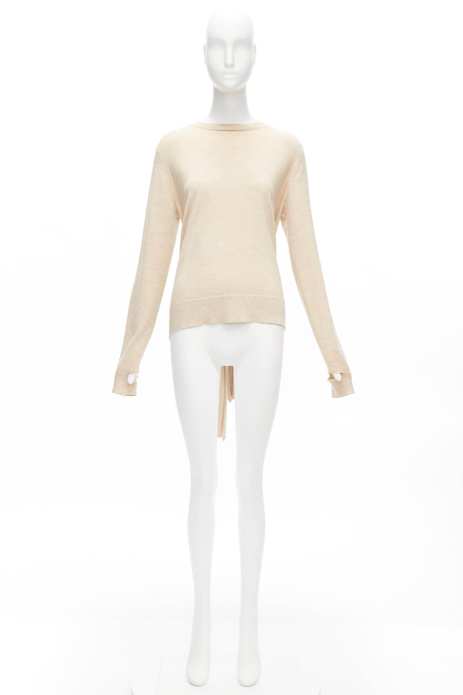 Pull OLD CELINE Phoebe Philo à manches découpées en laine et soie beige avec nœud cravate au dos, taille M en vente 5
