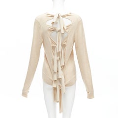 OLD CELINE Phoebe Philo beige wool silk knot tie back cut out sleeves sweater M