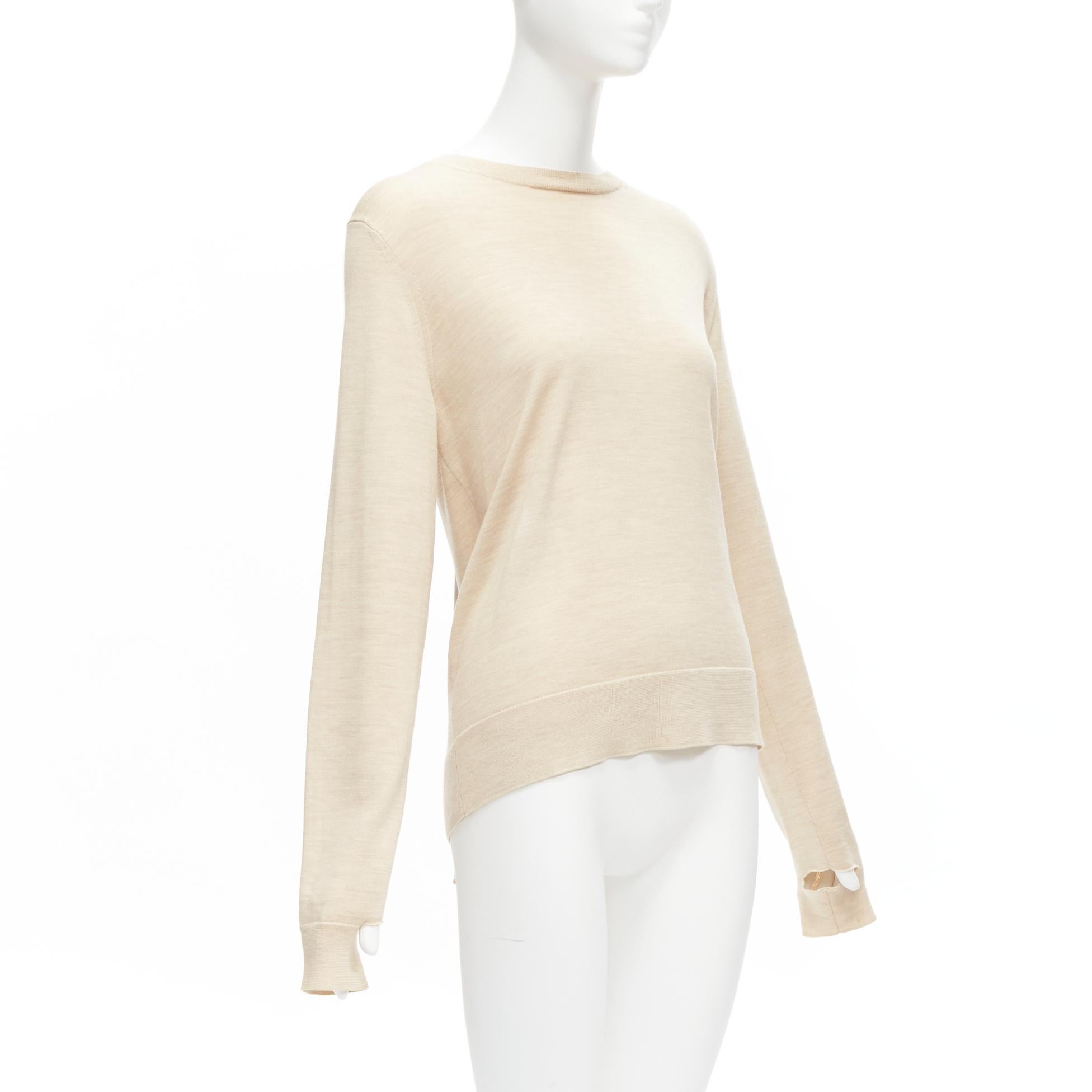 Pull OLD CELINE Phoebe Philo à manches découpées en laine et soie beige avec nœud cravate au dos, taille M Excellent état - En vente à Hong Kong, NT