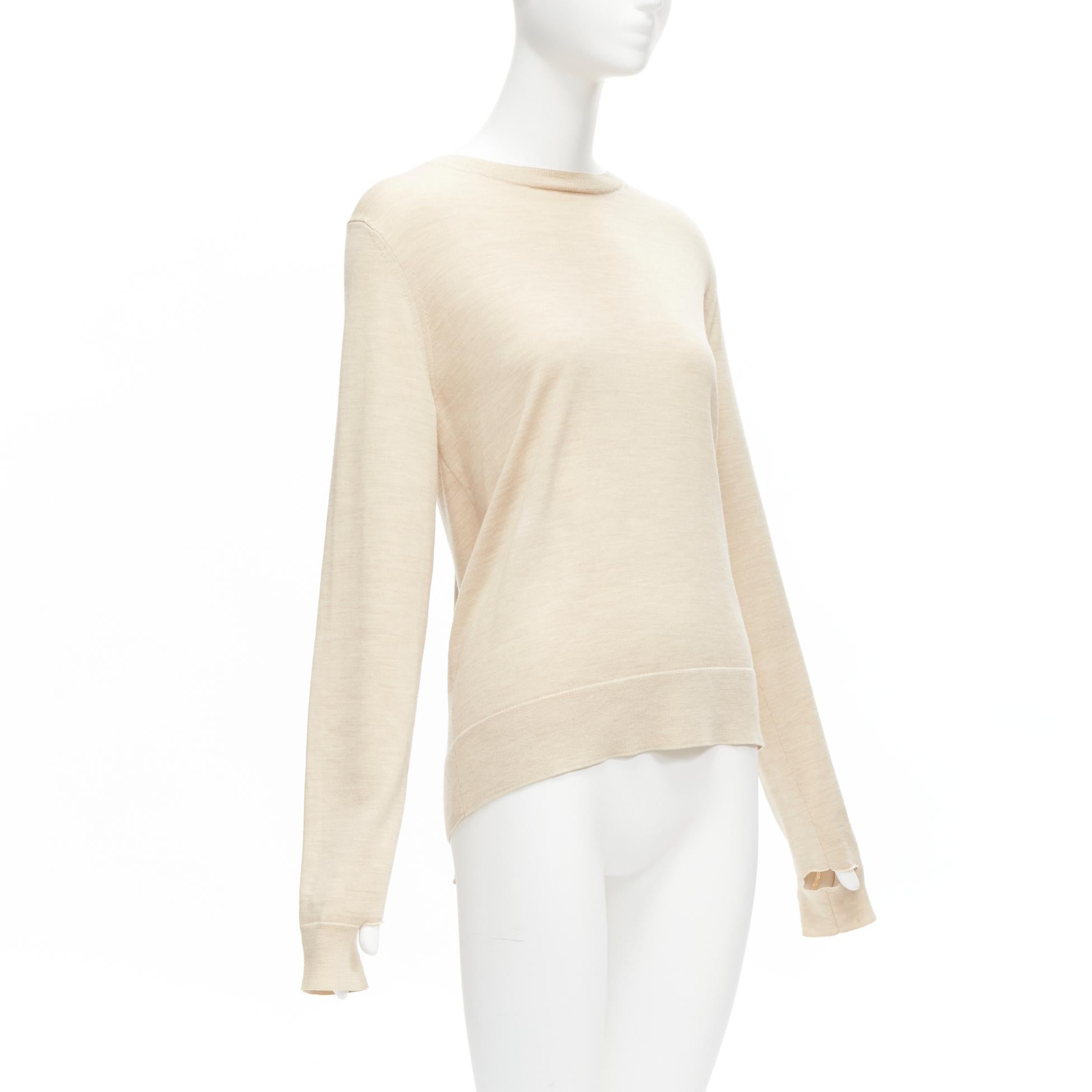OLD CELINE Phoebe Philo beige wool silk knot tie back cut out sleeves sweater M In Excellent Condition For Sale In Hong Kong, NT