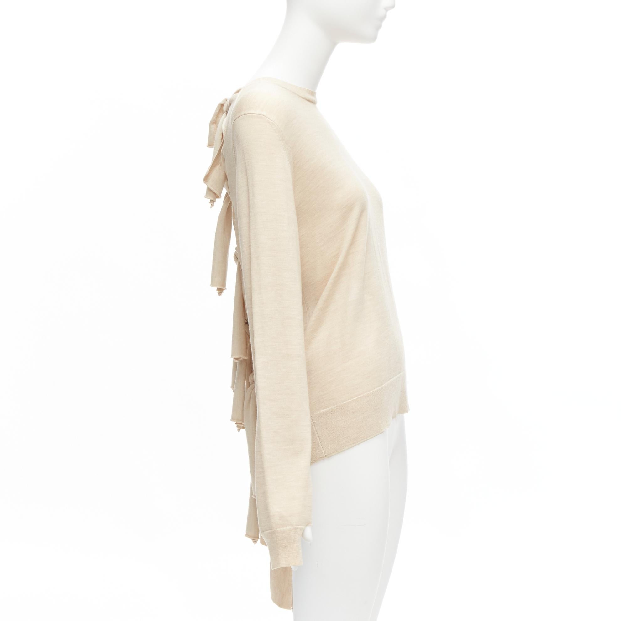 Pull OLD CELINE Phoebe Philo à manches découpées en laine et soie beige avec nœud cravate au dos, taille M Pour femmes en vente