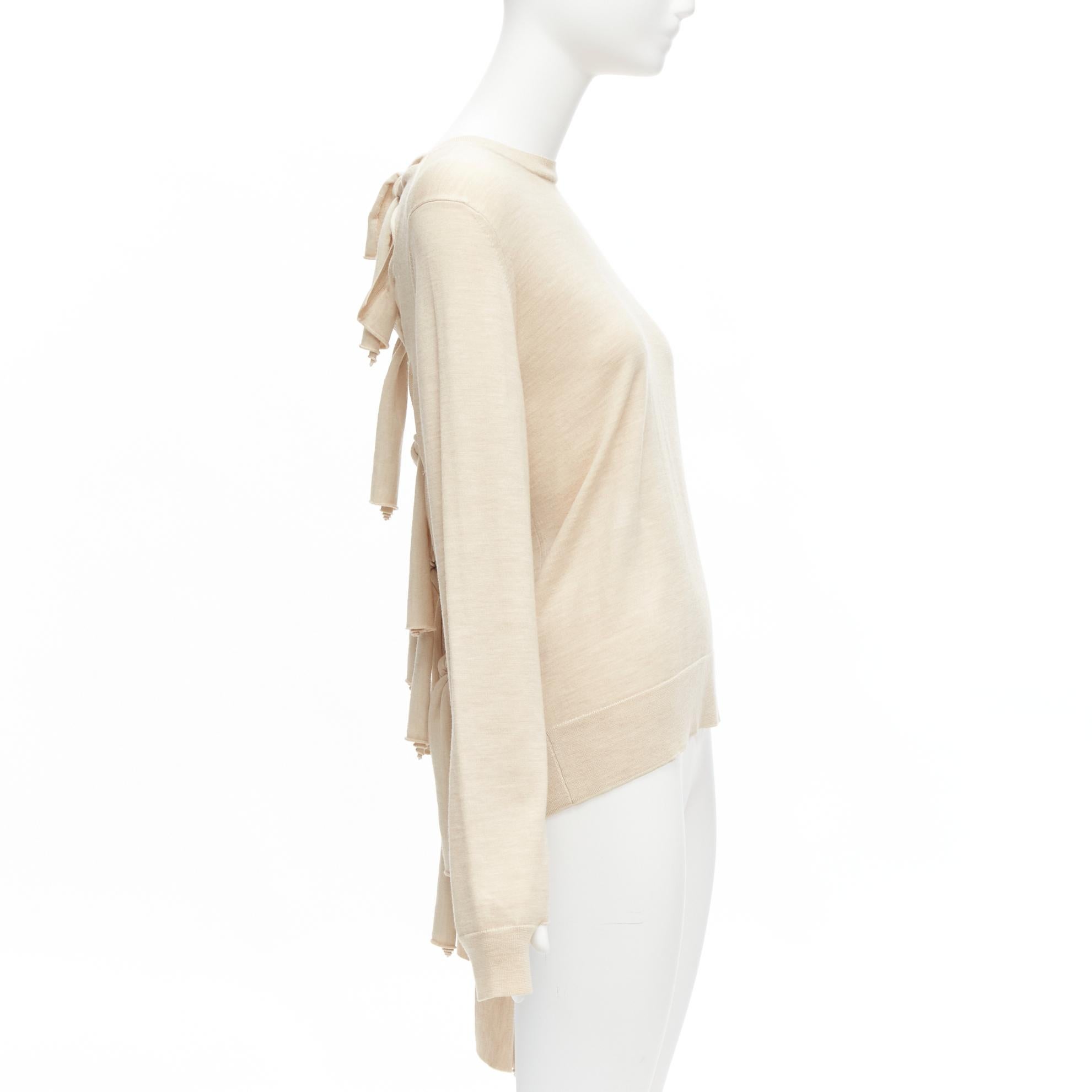 Women's OLD CELINE Phoebe Philo beige wool silk knot tie back cut out sleeves sweater M For Sale
