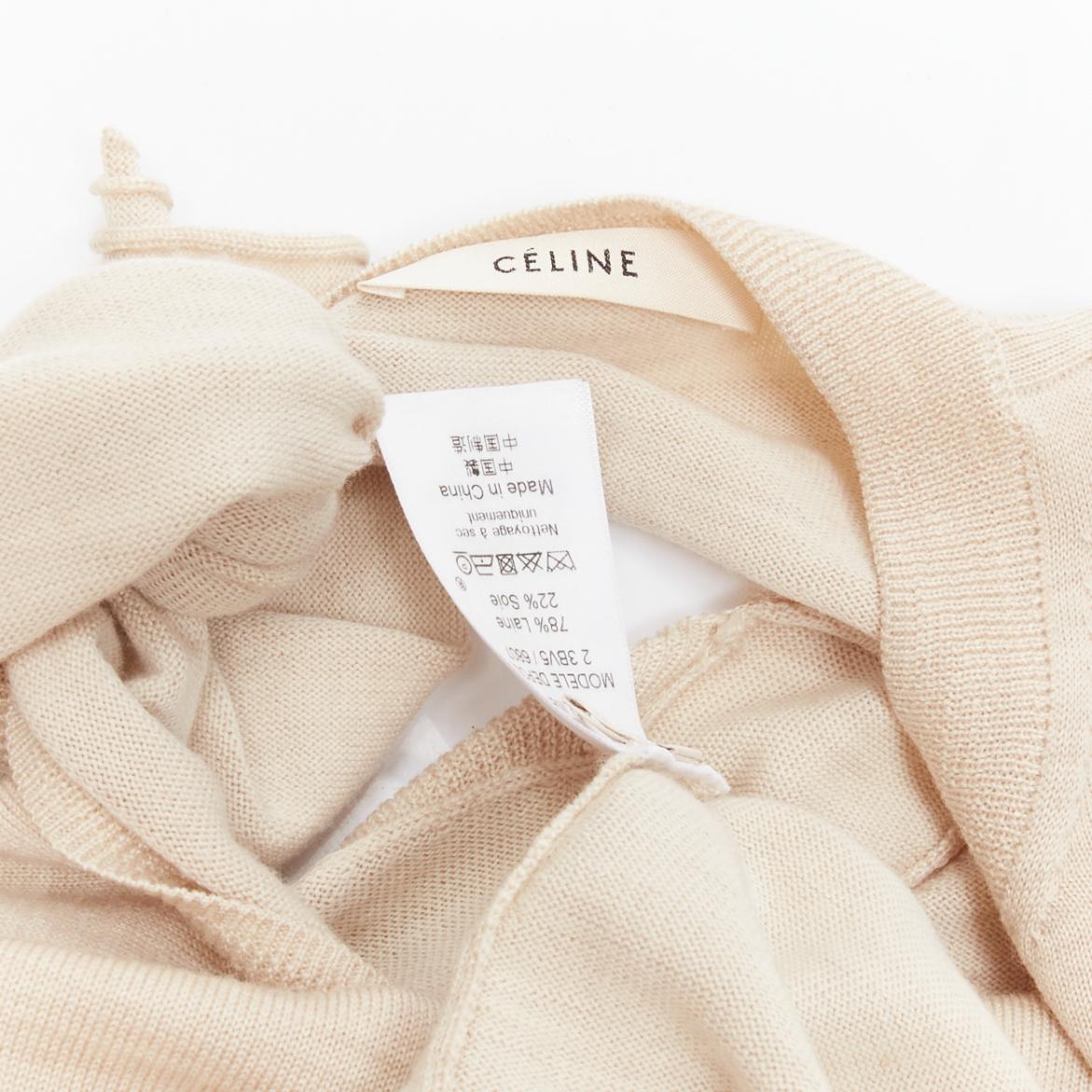 Pull OLD CELINE Phoebe Philo à manches découpées en laine et soie beige avec nœud cravate au dos, taille M en vente 4
