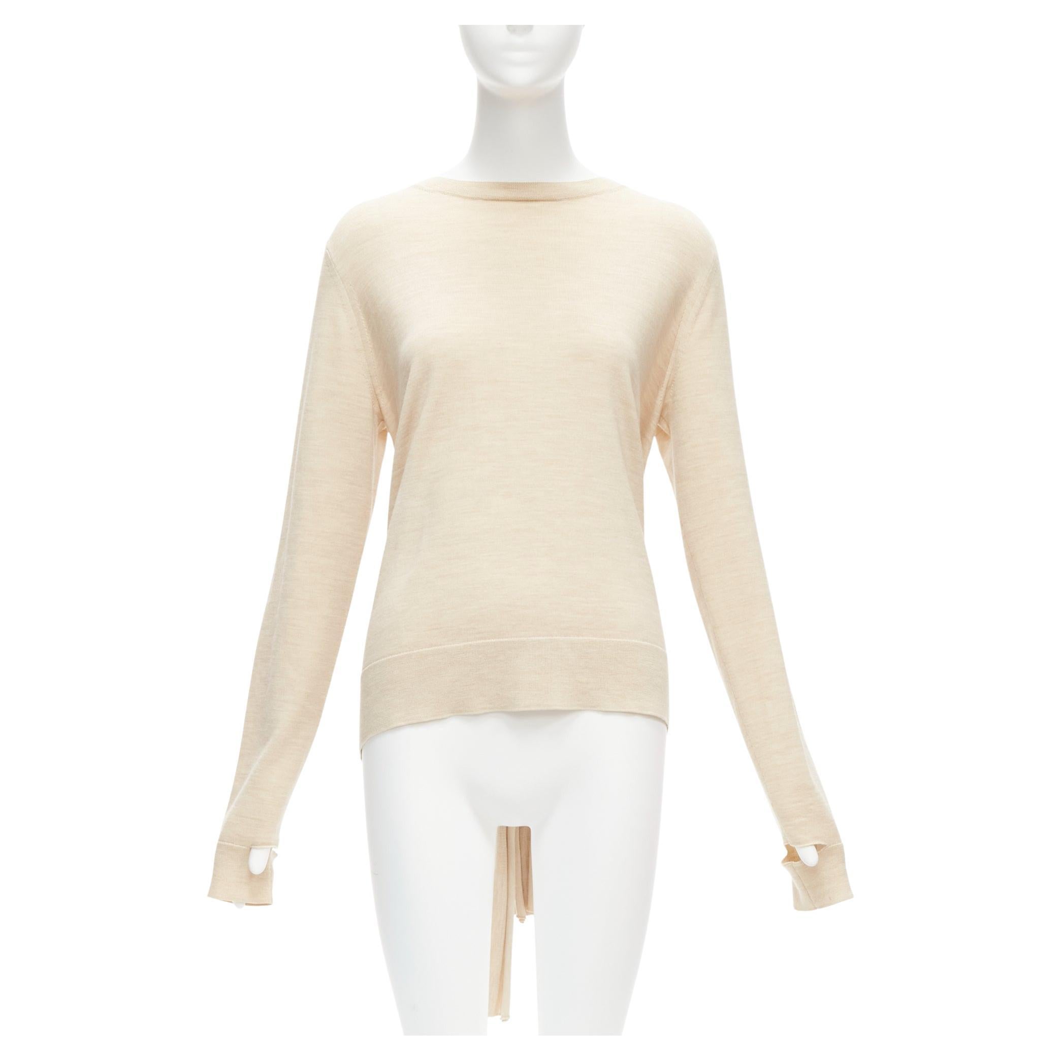 Pull OLD CELINE Phoebe Philo à manches découpées en laine et soie beige avec nœud cravate au dos, taille M