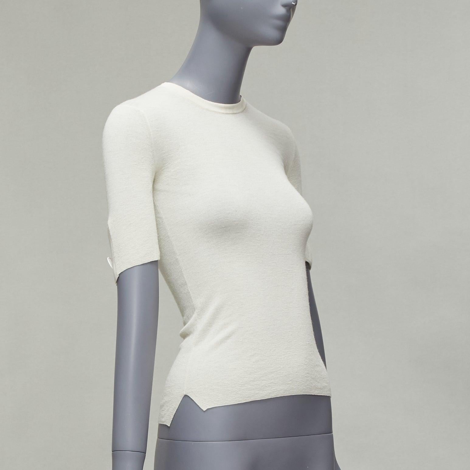 OLD CELINE Phoebe Philo Lana beige Seda blanca Botón Media Manga Top XS Gris