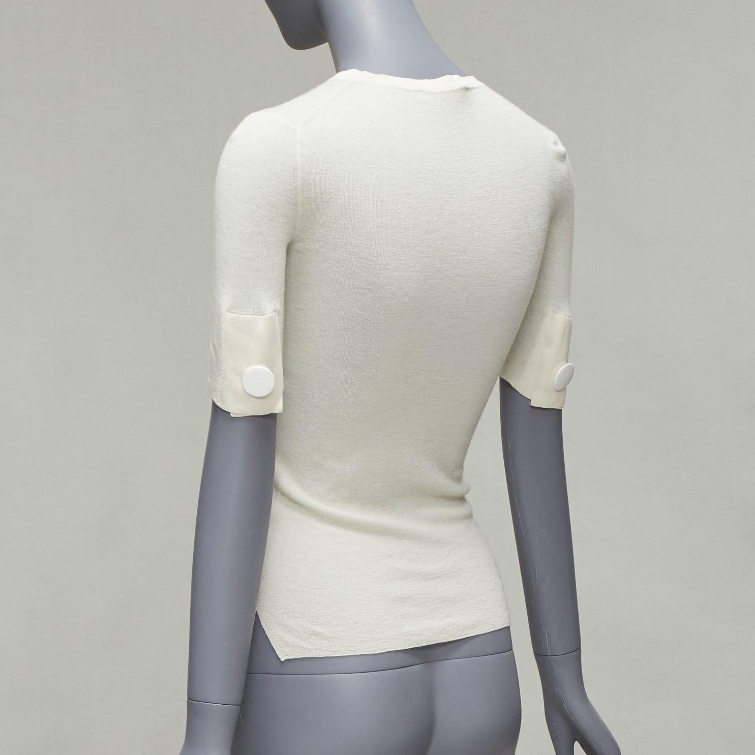 OLD CELINE Phoebe Philo Lana beige Seda blanca Botón Media Manga Top XS 1
