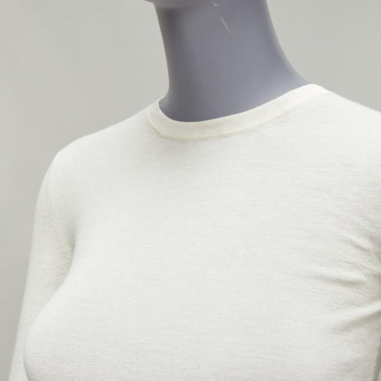 OLD CELINE Phoebe Philo Lana beige Seda blanca Botón Media Manga Top XS 2