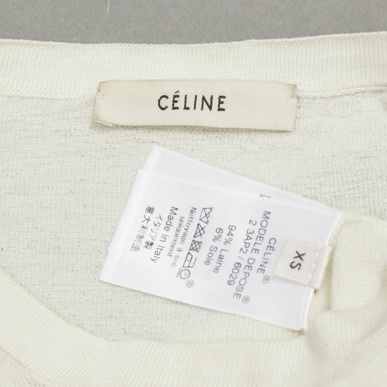 OLD CELINE Phoebe Philo Lana beige Seda blanca Botón Media Manga Top XS 3