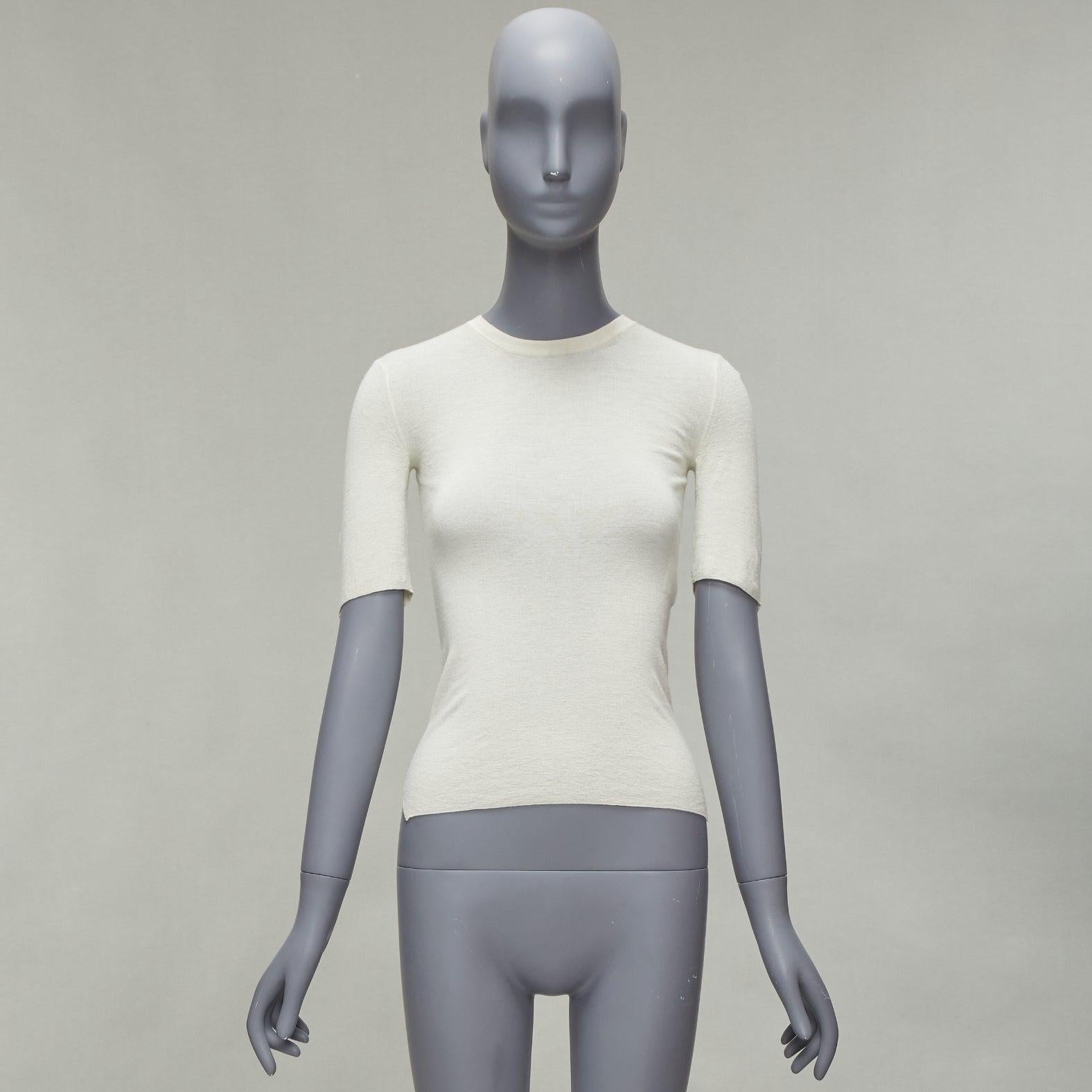 OLD CELINE Phoebe Philo Lana beige Seda blanca Botón Media Manga Top XS 4