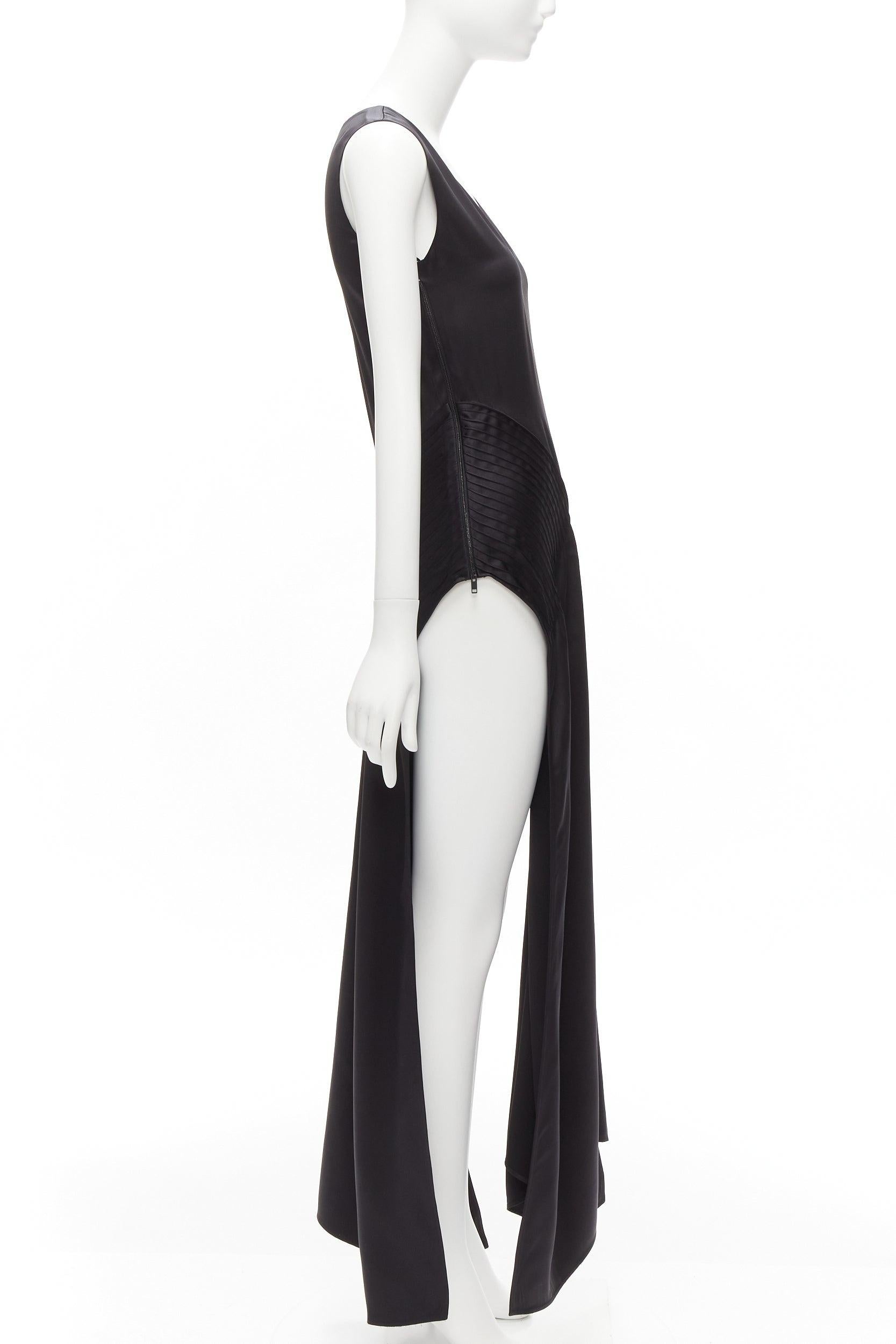 Women's OLD CELINE Phoebe Philo black 100% silk pleat waist hip slit tunic dress FR34 XS
