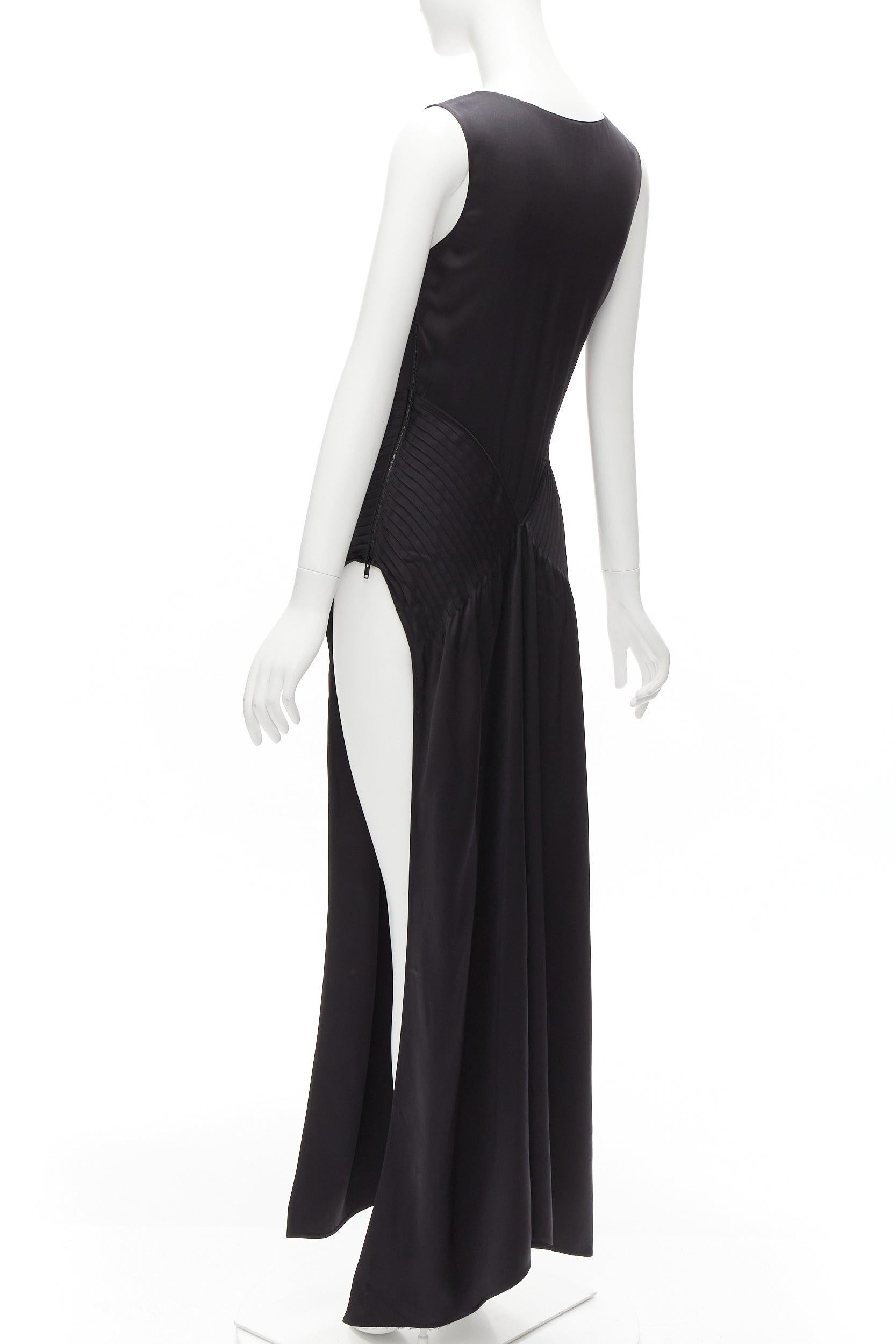 OLD CELINE Phoebe Philo black 100% silk pleat waist hip slit tunic dress FR34 XS 2