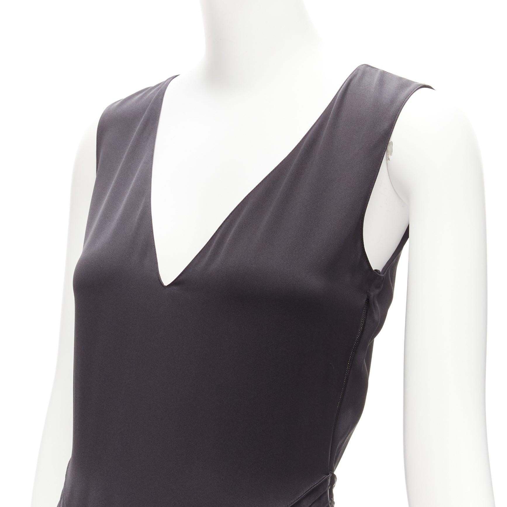OLD CELINE Phoebe Philo black 100% silk pleat waist hip slit tunic dress FR34 XS 3