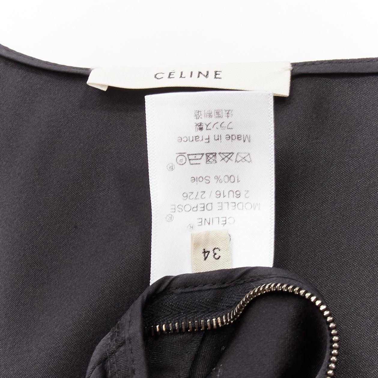 OLD CELINE Phoebe Philo black 100% silk pleat waist hip slit tunic dress FR34 XS 4