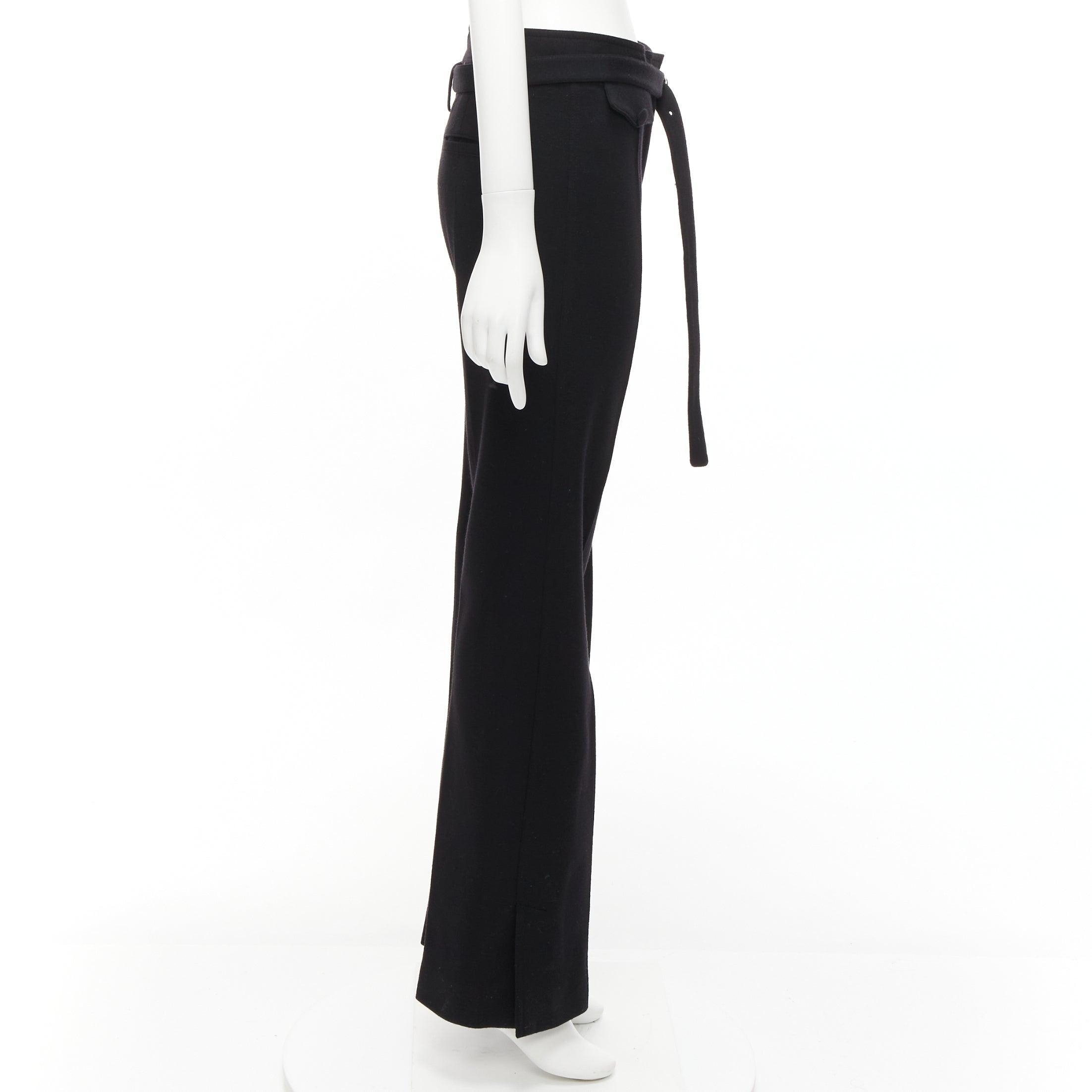 OLD CELINE Phoebe Philo black 100% virgin wool belted wide pants FR38 M In Excellent Condition For Sale In Hong Kong, NT