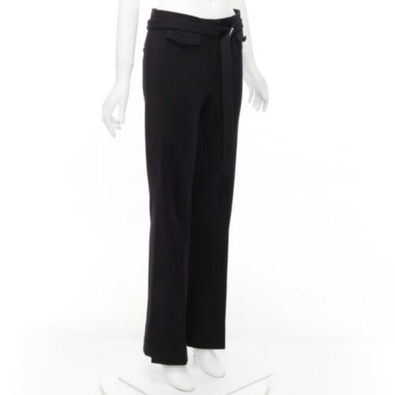 OLD CELINE Phoebe Philo Schwarze breite Hose mit Gürtel aus 100% Schurwolle FR38 M im Zustand „Hervorragend“ im Angebot in Hong Kong, NT