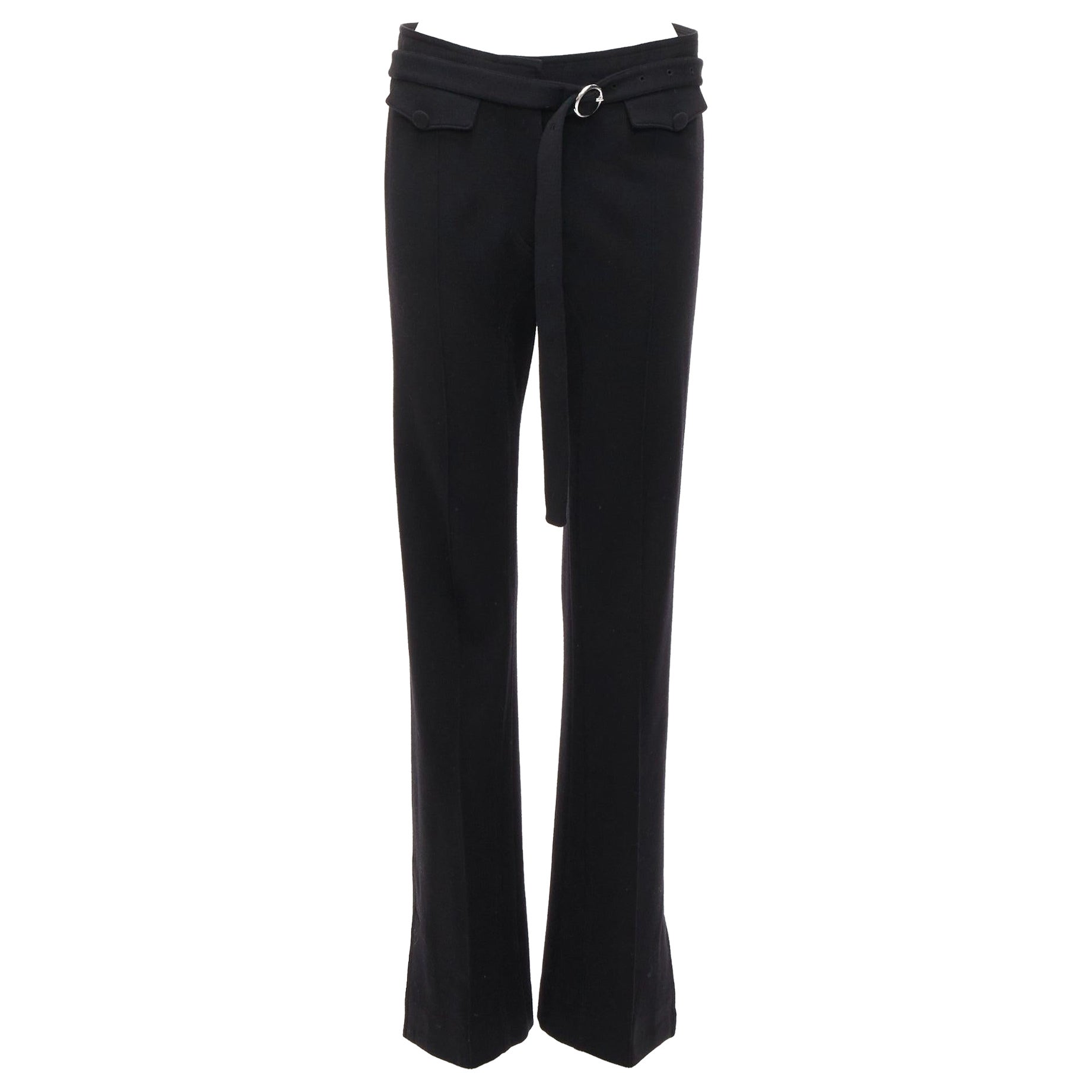 OLD CELINE Phoebe Philo black 100% virgin wool belted wide pants FR38 M