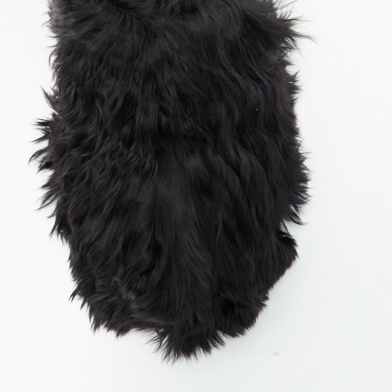 Black OLD CELINE PHOEBE PHILO black alpaca long fur slip on mule clog slippers EU37